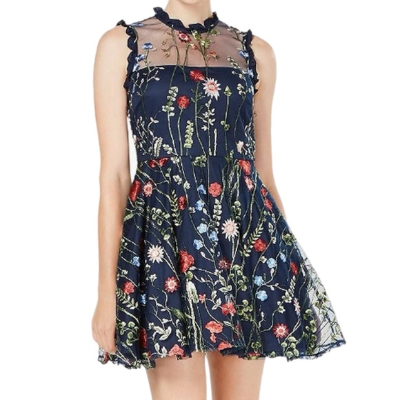 City Studio Floral-Embroidered Fit & Flare Dress NWT - Picture 1 of 9